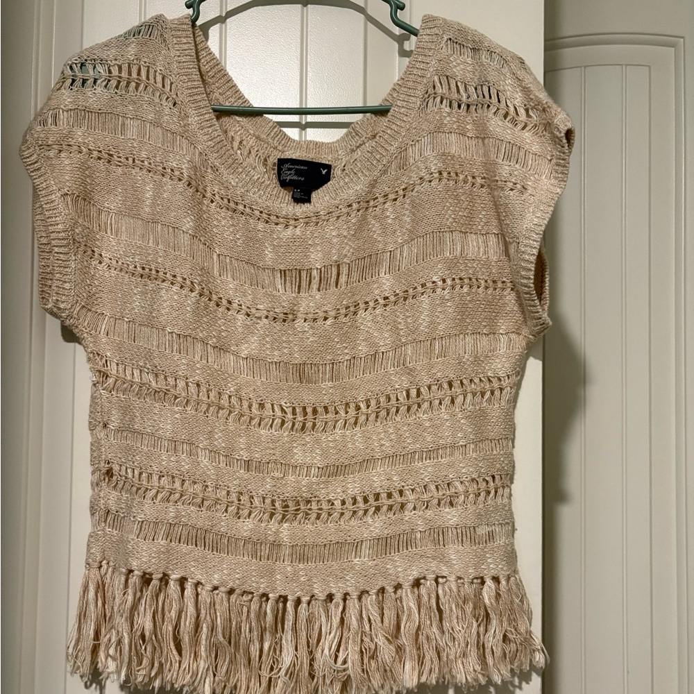 American Eagle Outfitters Cream Fringe Sweater